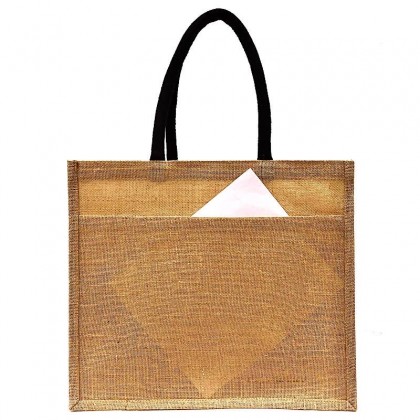 Large Natural Jute Bag With Jute Pocket